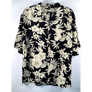 Tommy Bahama Floral Leaves‎ Print 100% Silk Mens Short Sleeve M